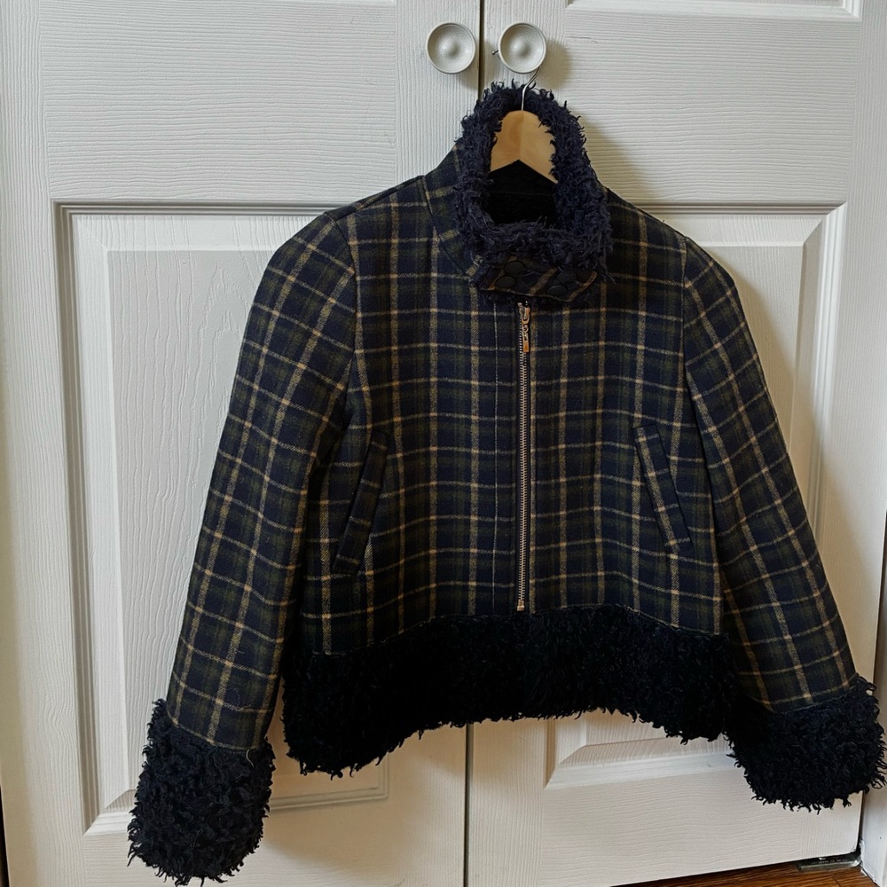 Faux fur tartan cropped jacket